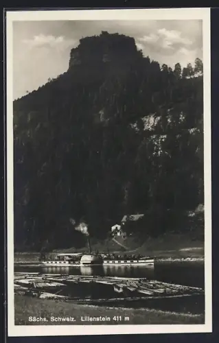 AK Lilienstein /Sächs. Schweiz, Dampfschiff auf der Elbe