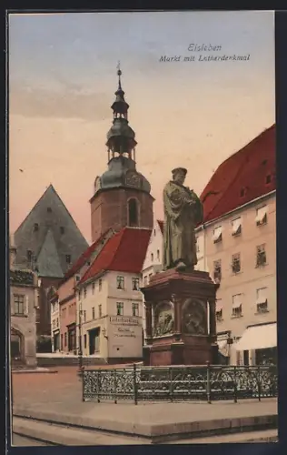 AK Eisleben, Markt mit Lutherdenkmal