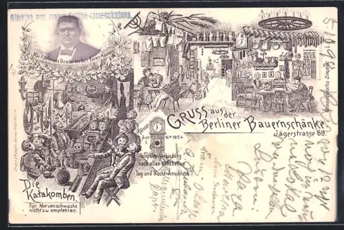 Künstler-AK Berlin, Berliner Bauernschänke, Jägerstrasse 69, Innenansicht, Director d. Berl. Bauern Museums Max Kaufmann