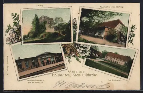 AK Holzhausen, Limberg, Bahnhofs Restaurant, Gut Hudenbeck, Restauration zum Limberg