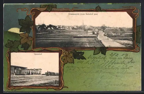 AK Rahden, Bahnhof, Totalansicht vom Bahnhof aus