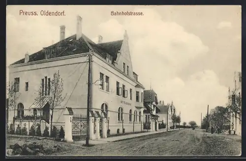 AK Preuss. Oldendorf, Bahnhofstrasse, Amtsgebäude Pr. Oldendorf