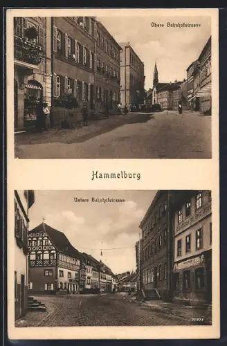 AK Hammelburg, Obere Bahnhofstrasse, Untere Bahnhofstrasse mit Gasthaus