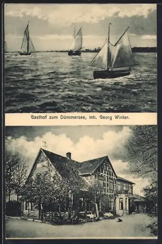 AK Dümmersee, Gasthof zum Dümmersee, Inh. Georg Winter, Segelboote auf dem See