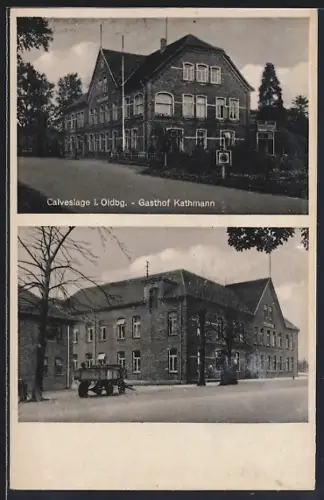 AK Calveslage i. Oldbg., Gasthof Kathmann, Ortspartie