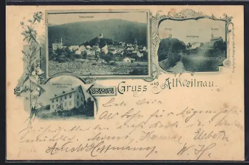 AK Altweilnau, Gasthaus zur Burg, Kirche, Totalansicht