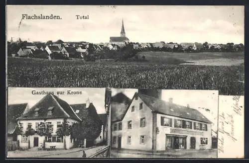 AK Flachslanden, Gasthaus zur Krone, Handlung von Johann Engerer, Totalansicht