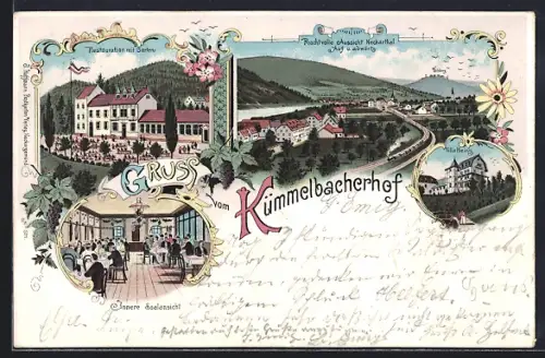 Lithographie Heidelberg / Neckar, Restaurant Kümmelbacherhof, Villa Heinz