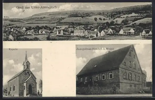 AK Unter-Abtsteinach, Gasthaus zum goldenen Hirsch von A. Wetzel, Kapelle, Totalansicht