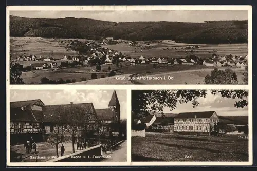 AK Affolterbach, Gasthaus und Pension zur Krone, Ortsansicht