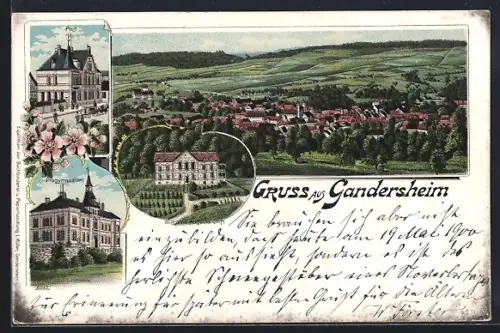 Lithographie Gandersheim, Wilhelm August-Stift, Progymnasium, Post