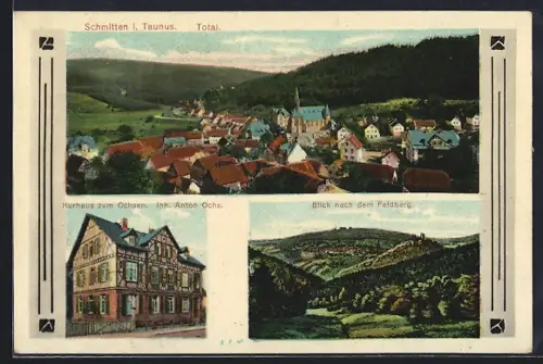 AK Schmitten i. Taunus, Gasthaus zum Ochsen, Blick nach dem Feldberg, Totalansicht