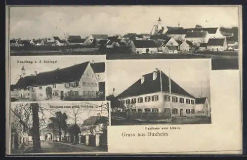 AK Buxheim / Schwaben, Gasthaus zum Löwen, Handlung von J. Schlegel, Eingng zum gräfl. Schloss
