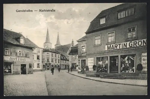 AK Gerolzhofen, Geschäfte von Josef Flasch und Martin Grön in der Marktstrasse