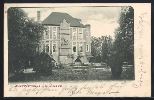 AK Dessau, Schwedenhaus mit Garten