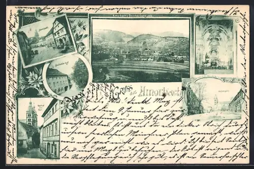 AK Amorbach, Restaurant Badischer Hof, Gasthof zur Post, Schlossplatz und Marktplatz