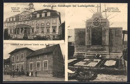 AK Genshagen, Gasthaus zur grünen Linde, Schloss des Freiherren von Eberstein