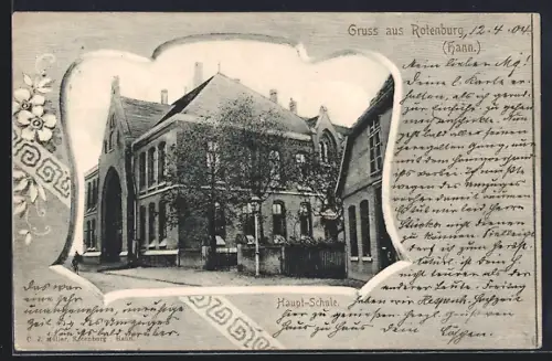 AK Rotenburg /Hann., Hauptschule im Blumen-Passepartout