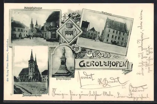 AK Gerolzhofen, Hauptstrasse, Rathaus und Stadtpfarrkirche