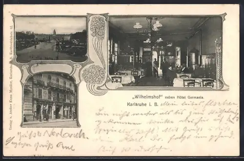 AK Karlsruhe, Gasthaus Wilhelmshof neben dem Hotel Germania