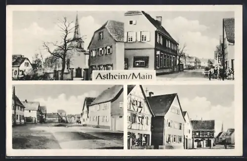 AK Astheim / Hessen, Strassenpartien mit Kirche und Geschäften
