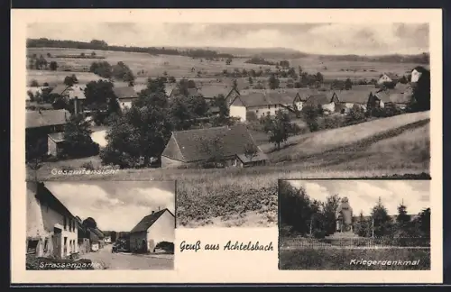 AK Achtelsbach, Kriegerdenkmal, Ortsansicht