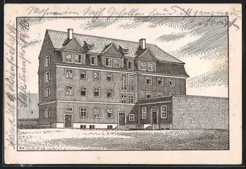 Künstler-AK Schweinfurt, Kolpinghaus, erbaut im Jahre 1927
