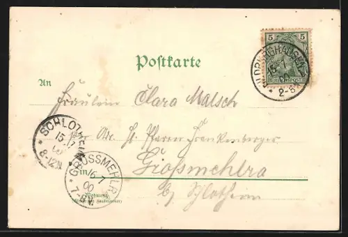 Lithographie Hildburghausen, Landesirrenanstalt, Technikum, Schlosskaserne