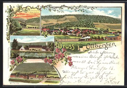 Lithographie Ottbergen / Westfalen, Papierfabrik, Fürstenberg, Neues Viaduct