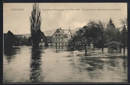 AK Hersbruck, Hochwasser-Katastrophe 1909, Die überflutete Sartorius`sche Kunstmühle
