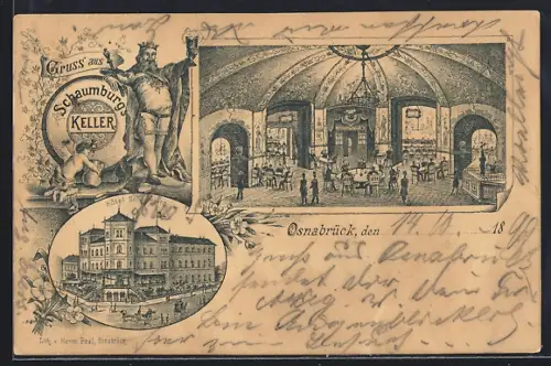 Lithographie Osnabrück, Hotel Schaumburg, Innenansicht Schaumburgkeller