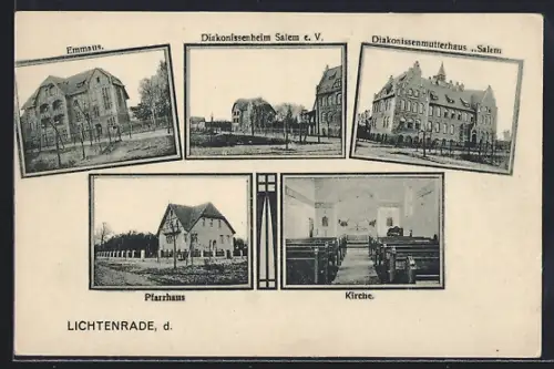 AK Berlin-Lichtenrade, Emmaus, Pfarrhaus, Kirche, Diakonissenheim Salem e. V.