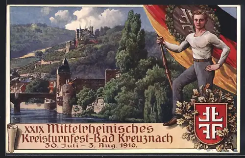 Künstler-AK Bad Kreuznach, XXIX Mittelrheinisches Kreisturnfest 1910, Wappen