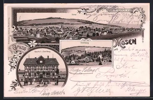 Lithographie Müsen, Gasthof zum Stahlberg, Stahlberg, Gesamtansicht