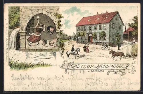 Lithographie Gross Düngen, Gasthof Mordmühle