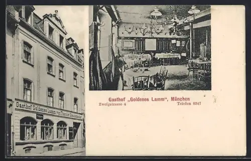 AK München, Gasthof Goldenes Lamm in der Zweigstrasse 4, Bes. Theodor Krausenecker, Speisezimmer