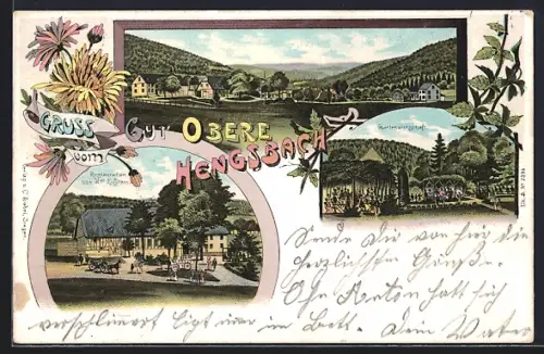 Lithographie Siegen, Restaurant Obere Hengsbach von Wwe. E. Stein, Gartenwirtschaft