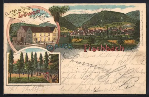 Lithographie Fischbach i. Taunus, Gasthaus zum Löwen, Bes. A. Berninger, Garten