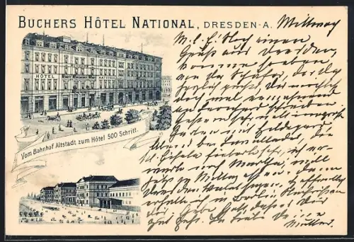 Vorläufer-Lithographie Dresden, 1895, Buchers Hotel National, Sidonienstrasse 7
