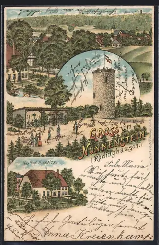 Lithographie Rödinghausen / Wiehengebirge, Gasthof H. Lentz, Nonnenstein