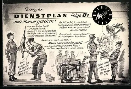 Künstler-AK Unser Dienstplan mit Humor gesehen! Folge 8: Appell