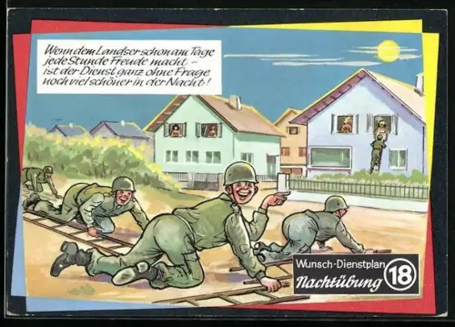 Künstler-AK Wunschdienstplan, Soldaten bei der Nachtübung