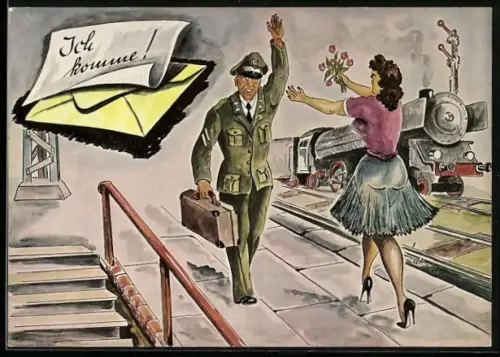 AK Heimkehrer der Bundeswehr wird von Gattin herzlich begrüsst