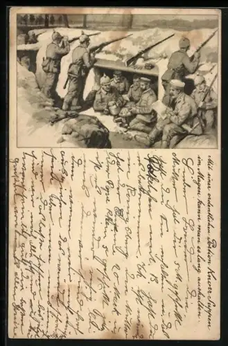 AK Reklame für Knorr-Suppen, Soldaten bei einer Mahlzeit im Schützengraben