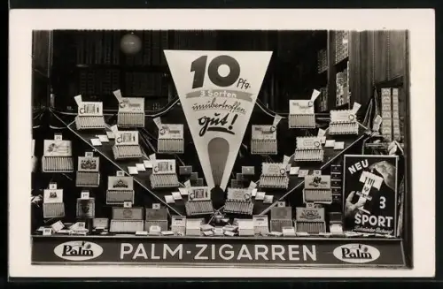 AK Reklame für Palm-Zigarren, Schaufenster mit Zigarrenschachteln