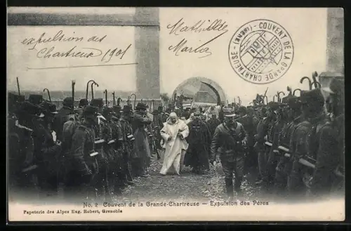 AK Grande-Chartreuse, Couvent, Expulsion des Pères Chartreuse, Soldaten führen Mönche aus dem Kloster