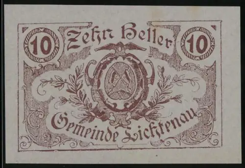 Notgeld Lichtenau 1920, 10 Heller, Wappen und florale Verzierungen