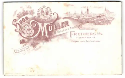Fotografie Hugo Müller, Freiberg, Fischerstrasse 29, Stadtpanorama mit Gold. Medaille 1894