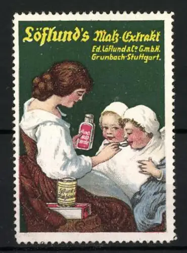Reklamemarke Grunbach-Stuttgart, Löflund`s Malz-Extrakt, Mutter mit Kindern