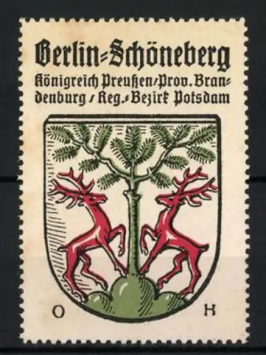 Reklamemarke Berlin-Schöneberg, Königreich Preussen, Wappen mit zwei roten Hirschen, Kaffee-HAG Serie